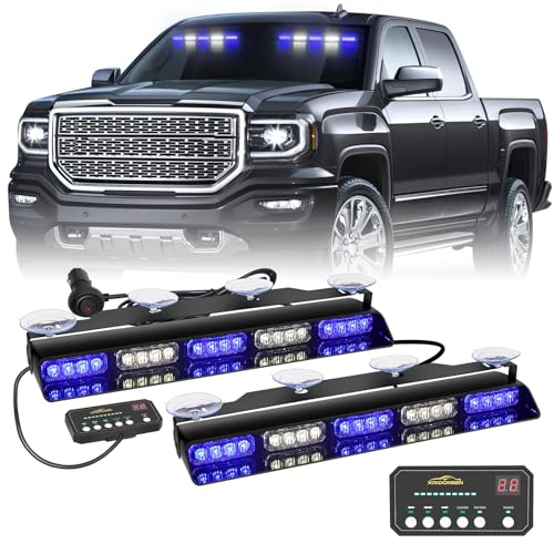 XRIDONSEN 2x 17 inch 40 LED Blue White Emergency Dash Strobe Lights