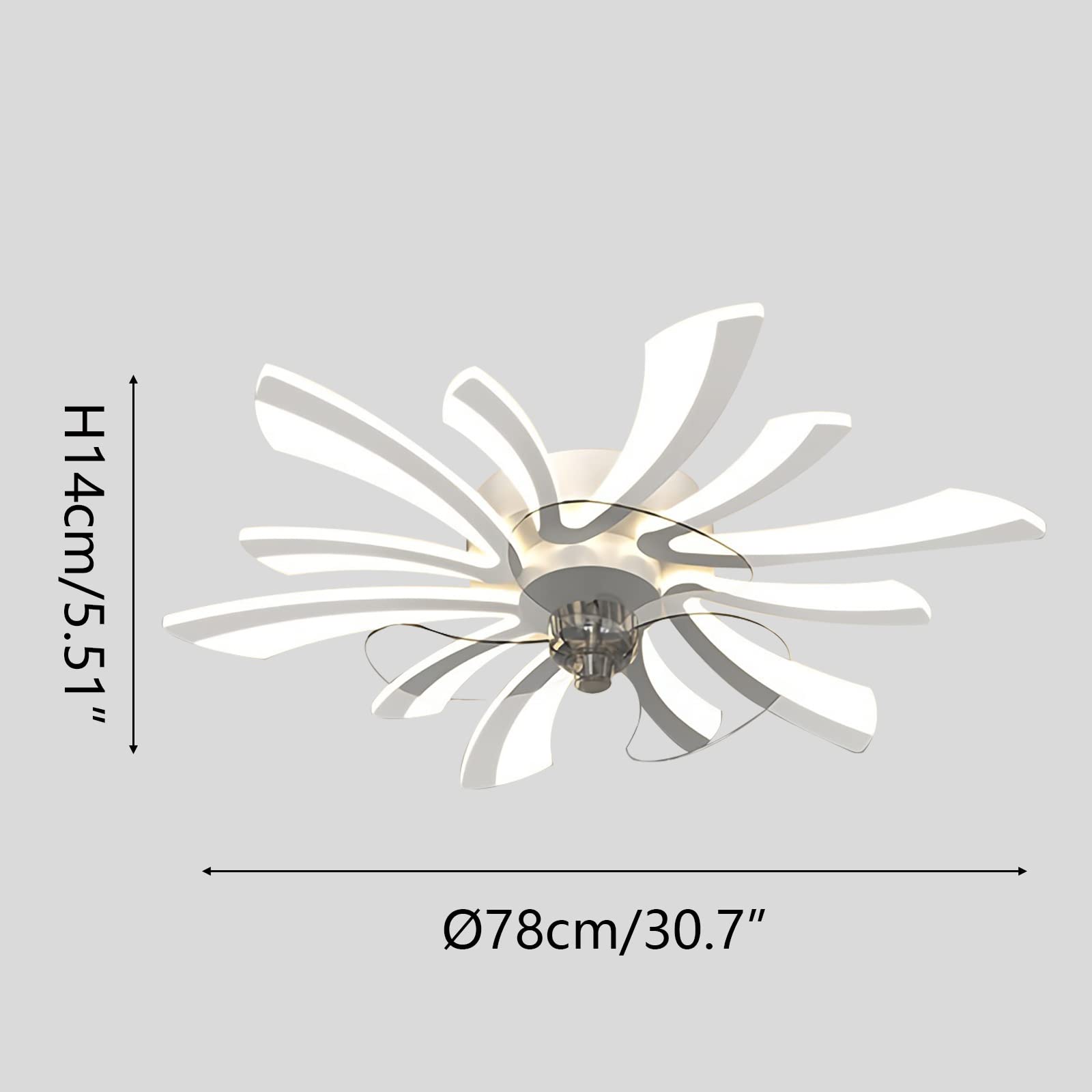 Wentylator sufitowy ze światłem cicha nowoczesna lampa sufitowa LED tryb zimowy silnik prądu stałego możliwość przyciemniania kreatywny 6 świateł wisiorek światło do salonu (Biały, Ø78cm/70W)