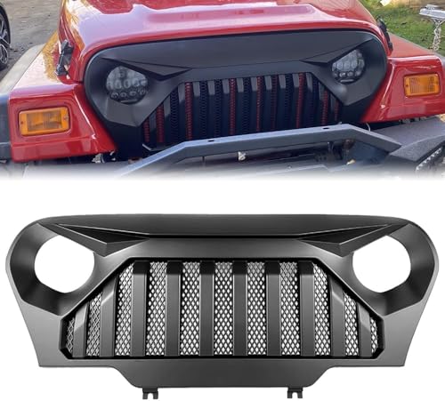 DIBON AUTO Matte Black Grille For Jeep Wrangler TJ Gladiator Vader Grill W Mesh 1997 1998 1999 2000 2001 2002 2003 2004 2005 2006