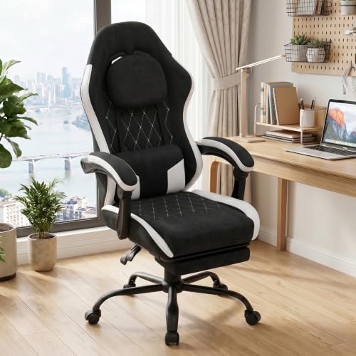 Image of Video Gaming Chair, Ergonomic Office Chair with Footrest, Lumbar Support and Linkage Armrests, Swive Home Video Game Chairs for Adults, Black