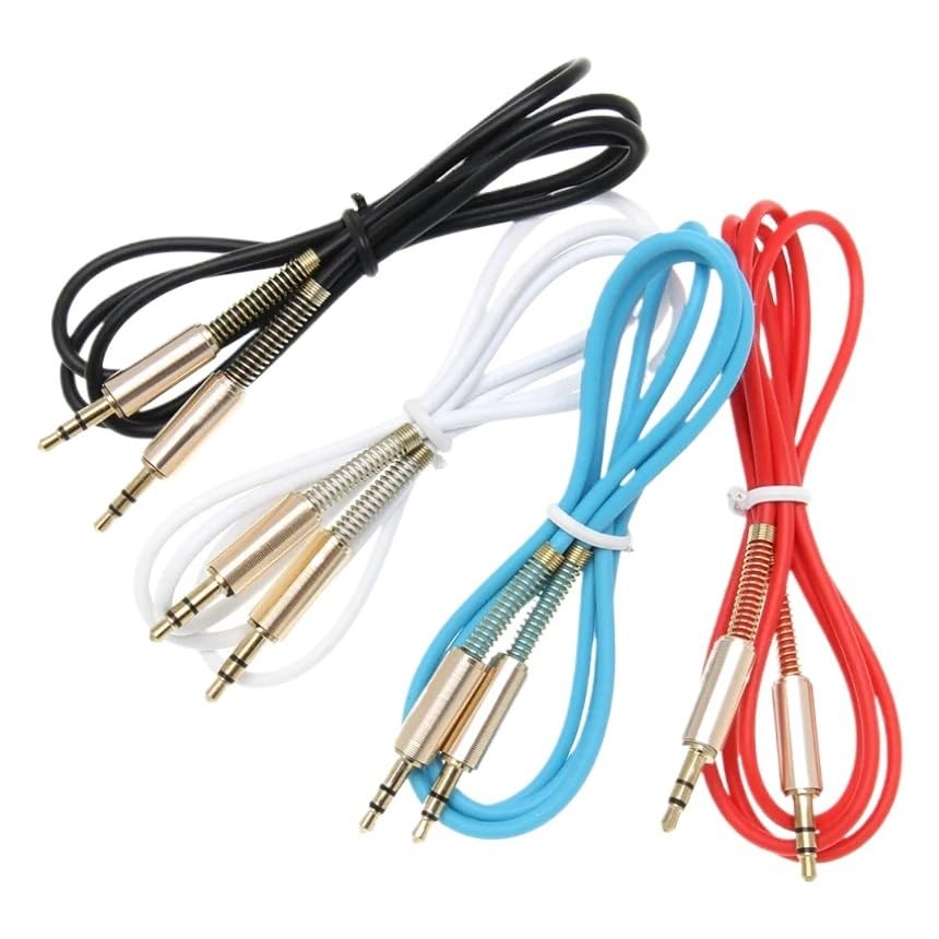 1m Spring Aux Audio Extension Cable Male to Male Stereo Auxiliary Headphone Cord Wire