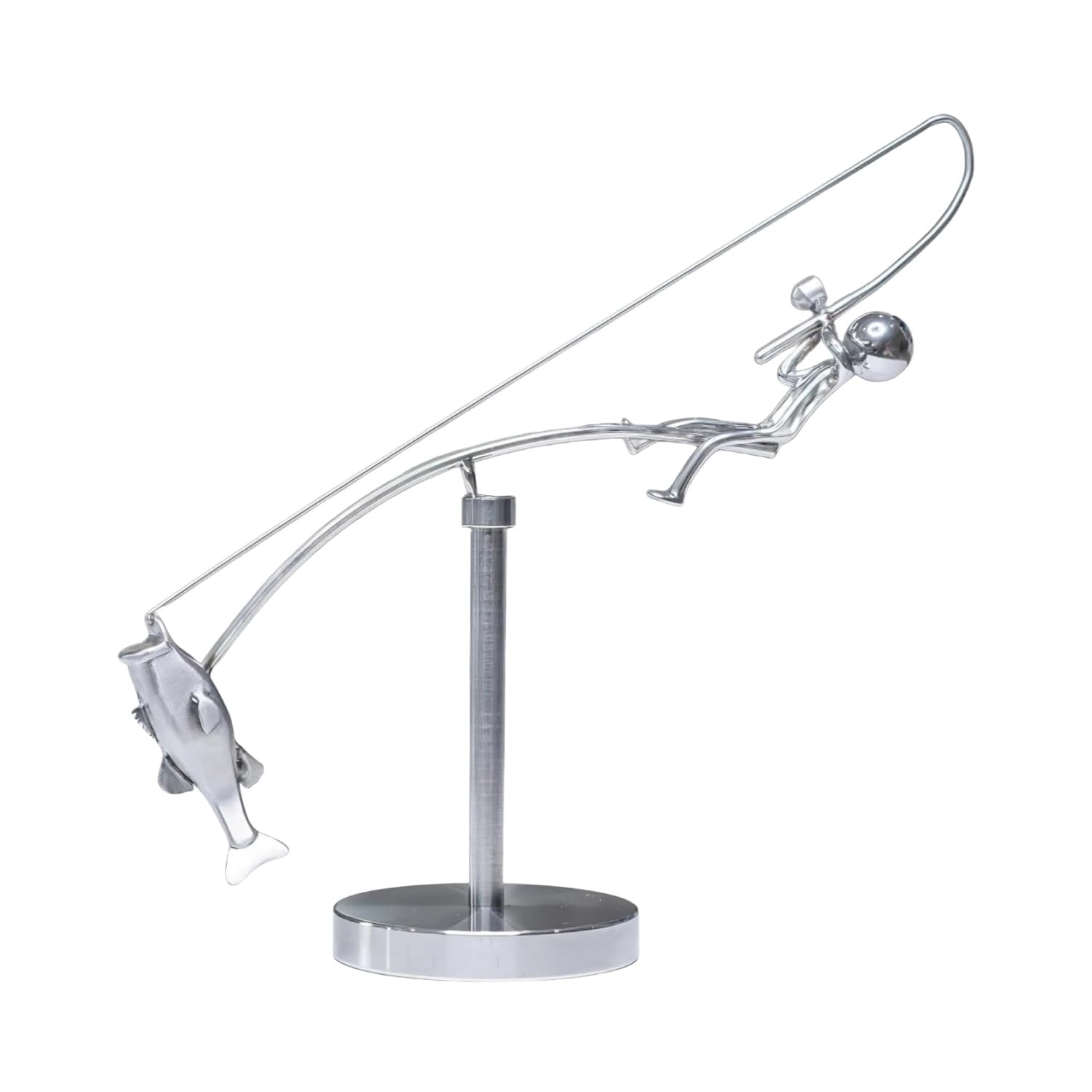XingRanYao Fisherman Balancing Sculpture - Hypnotic Kinetic Art Desk Ornament Chrome Steel Fishing Gift for Men, Dad, Anglers Modern Office & Home Decor for Desk, Bookshelf