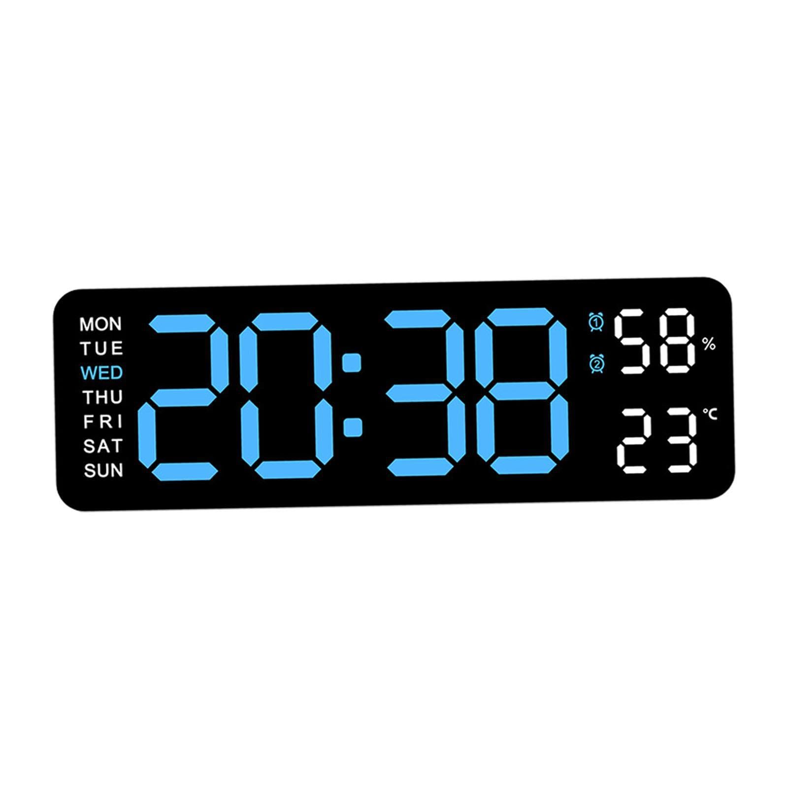 LIXSAZSE Multi Function Digital Wall Clock Displaying Week Time And Humidity Adjusts Brightness Modern Kitchen Style Digital Wall Clock Large Display With, blue light black, 22.8x3.5x7.5cm