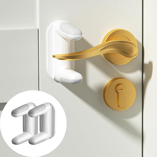 EUDEMON Paquete de 2 cerraduras de palanca de seguridad para bebés, cerradura de manija de puerta para niños y mascotas, cerradura de pestillo de