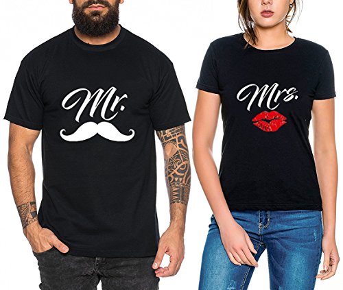 Pärchen T- Shirt Mr & Mrs Partnerlook Pärchen Couple Shirt Pärchen Geschenk Baumwolle 1 Stück, Schwarz-MR, XXL Cover
