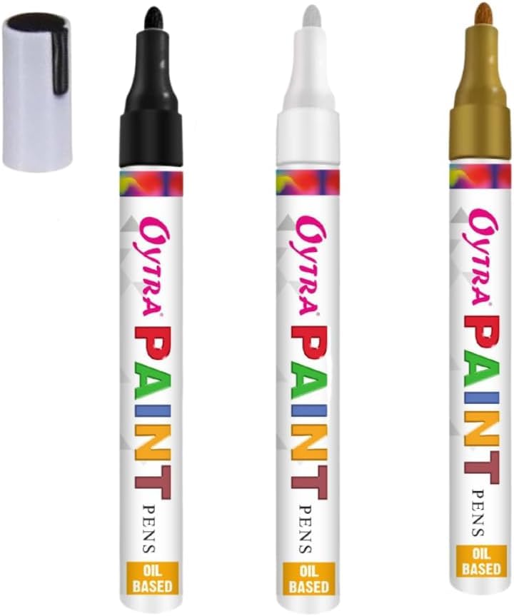 Paint Marker Pens Permanent Waterproof Oil Based Individual Pens Works and All Surfaces, Wood, Fabric, Steel, Glass (Black, White, Gold) (Multicolor)