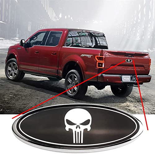 Image of Front Grille Rear Tailgate Skull Emblem - 9 inch Oval Badge Name Plate Fit for 2004-2014 F150, 2005-2007 F250 F350, 11-16 Explorer, 11-14 Edge, 06-11 Range, 07-14 Expedition(Black)