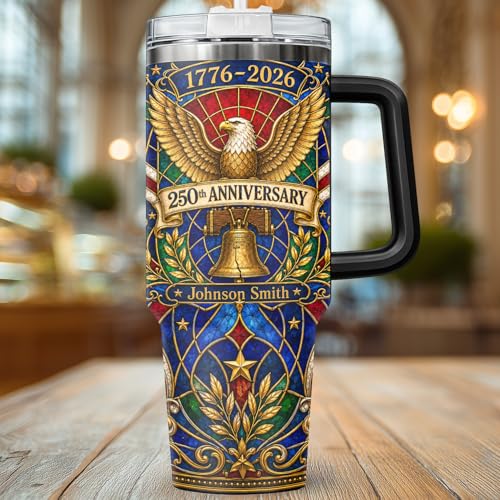 Image of Personalized 250th Anniversary Of America Tumbler - Custom Patriotic USA Flag 1776-2026 Gifts - US Eagle Freedom Cup 40oz A4 - American Independence Celebration Gifts For Men Women