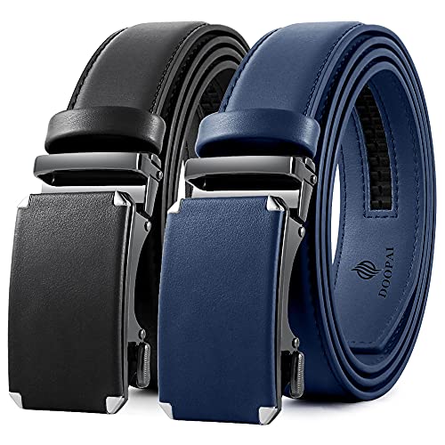 Image of DOOPAI Men's 2 Pack Ratchet Dress Belt - Adjustable 1 3 /8 inch Genuine Leather, Size Length Can Be Cut, With Gift Box