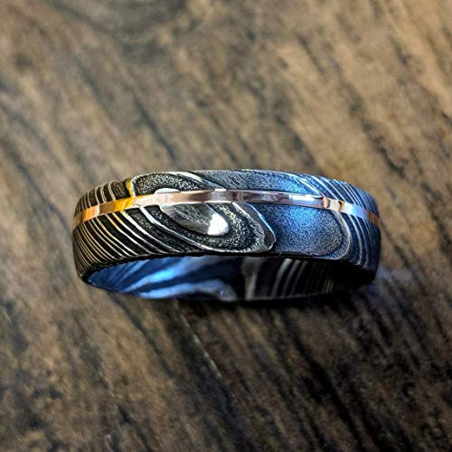 Damascus Ke-208-At Steel Ring Custom And Handmade Steel Ring With Copper Inlay Steel And Copper Wedding Band Fathers Day Ring Steel Ring Wedding Band Rings For Men (10) #TOP1