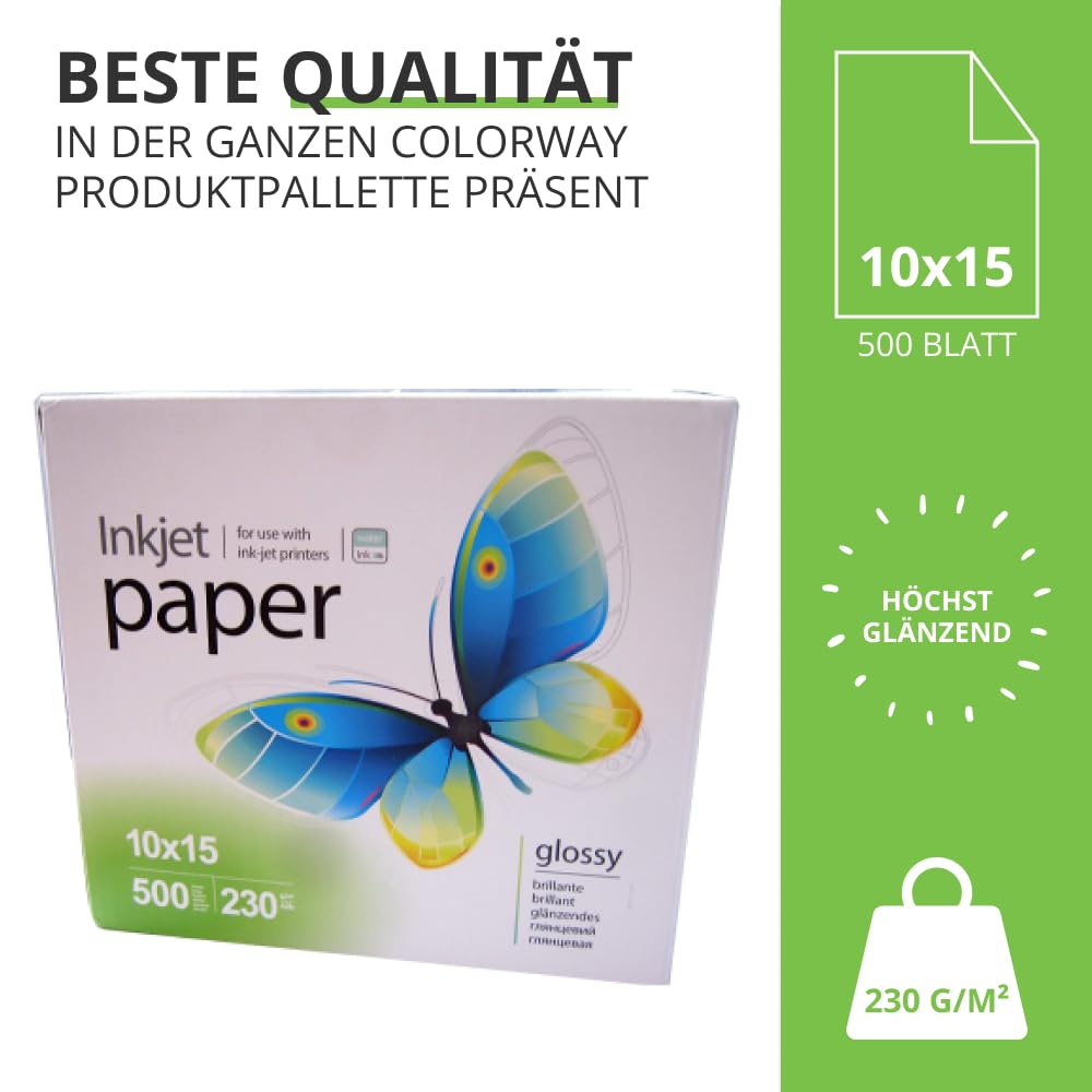 Fotopapier PrintPro von COLORWAY hoch glänzend 230g/m² 500 Blatt 10x15 Sofort Trocken Wasserfest für alle Tintenstrahldrucker