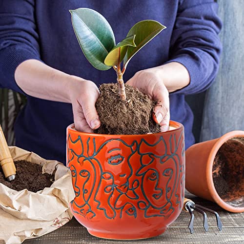 Gohearin Ceramic Indoor Planters With Drainage Hole - 6.6 Inch And 5.4 Inch Plant Pots 2 Set Medium Cylinder Flower Pot With Modern Design For Cactus Succulent Garden Decoration Gift (Red) #TOP4