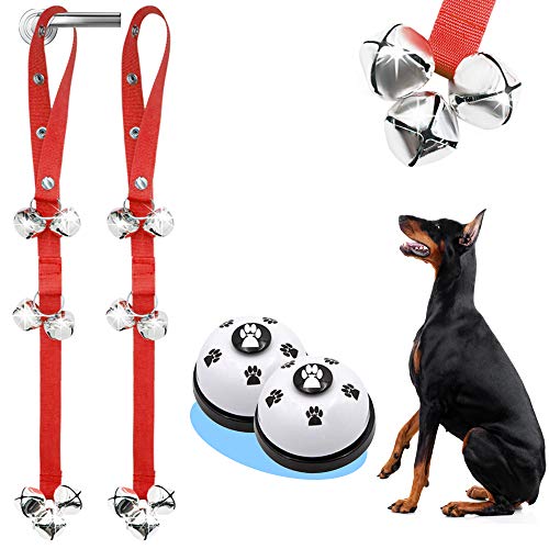 Supet Dog Doorbells Premium Dog Potty Training Bells Adjustable Dog Bells for Dog Door Knob, Puppy Training- 4 Pack(2 Door Bells/2 Training Bells)