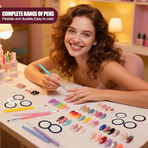 Image of Artdone Nail Striping Tape Lines Kit With Nail Art Pens Dotting Tools And Liner Brushes For Gel Polish Small Detail Drawing Design Paint