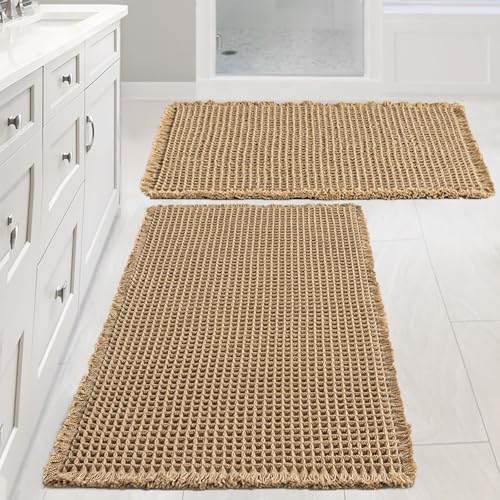 FANGCCC Lot de 2 tapis de salle de bain antidérapant - Lavable - Décoration bohème - 50 x 80 cm - Marron