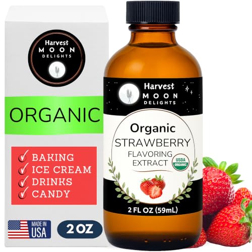 Organic Strawberry Extract for Baking, Ice Cream, Drinks, and Candy - 2 oz - Water-Soluble - By Harvest Moon Delights - Pure Strawberry Flavoring, Flavor