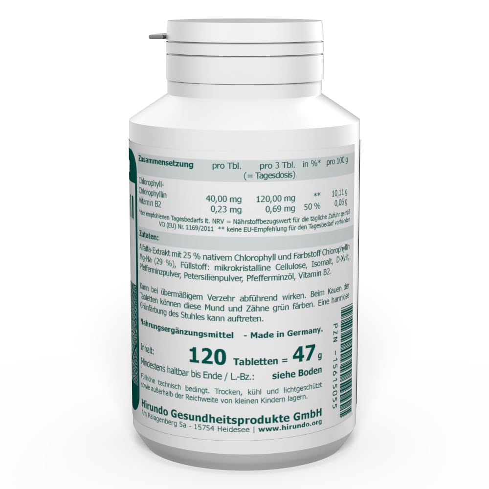The Nutri Store - Chlorophyll Tabletten vegan - 120 Stück - mit Pfefferminz & Petersilie - 1 Monatsvorrat - Made in Germany