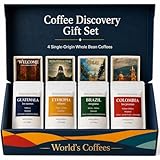 UNIQBITE Single Origin Coffee Gift Set, Whole Bean Arabica Coffee Sampler, Small Batch Roasted Artisan Coffee from Colombia, Ethiopia, Brazil and Guatemala, Giftable Box, 12 Oz (340 g)