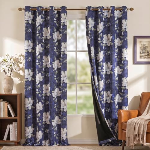 Image of MYSKY HOME Floral 95% Blackout Curtains 102 Inches Long 2 Panels Purple