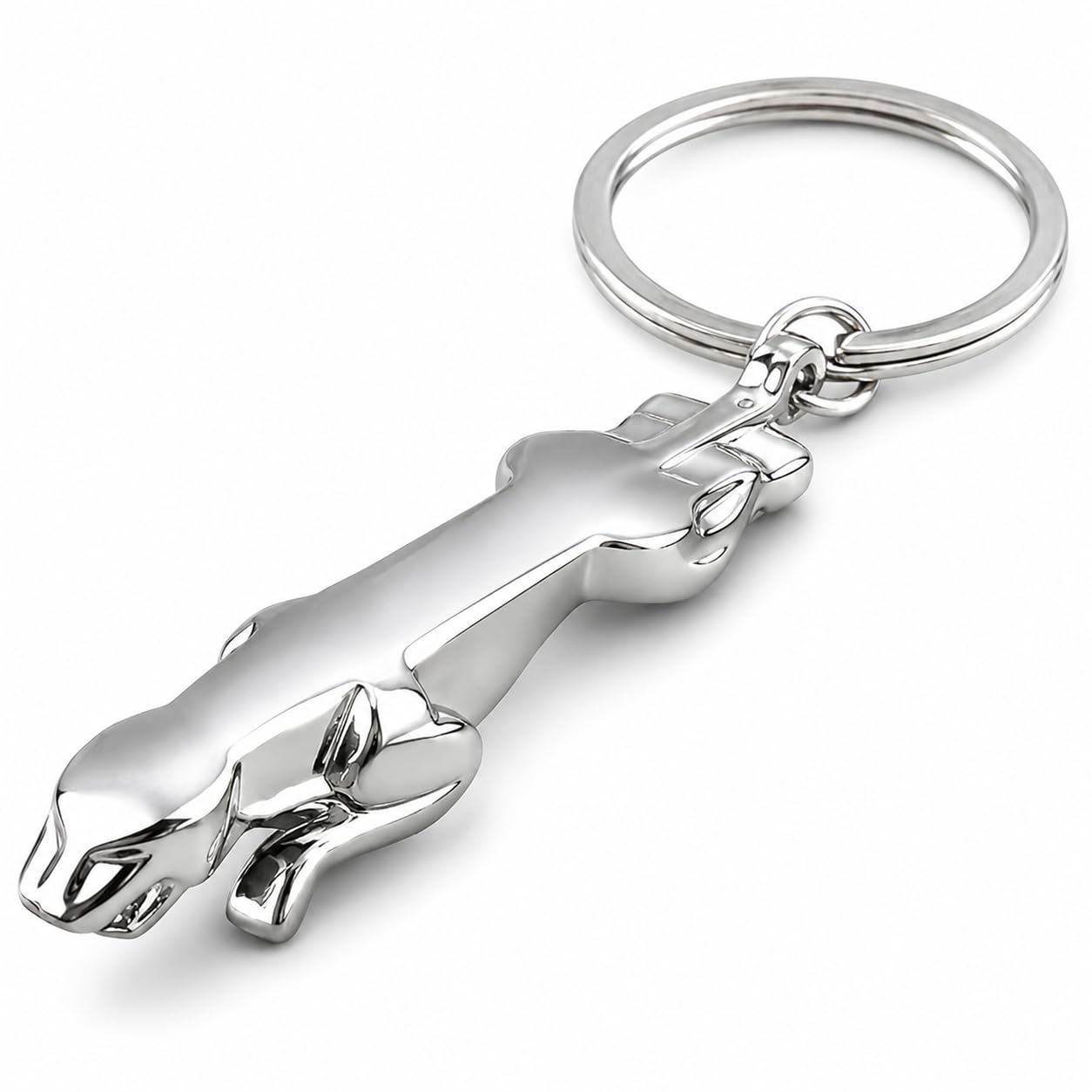 Elenviorina Leopard Metal Keychain – Silver Stainless Steel Animal Key Ring with Carabiner & Bag Charm – Durable Car Keyring and Keyfob for Men & Women, Stylish Keyrings & Keychains Gift (Silver)