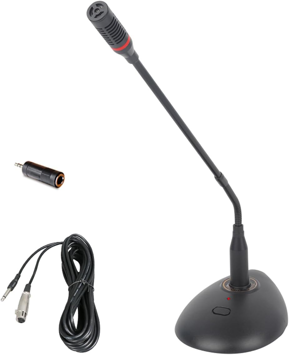 Podium Condenser Gooseneck Microphone,XLR Wired Connection for PC or Laptop with 3.5mm Adapter,Mute Button with LED Indicator,360° Adjustable Hose for Conferencing,Churches,Podcasting