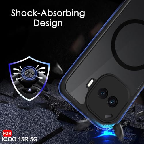 Image of TheGiftKart Hybrid Shockproof Back Cover Case for iQOO 15R 5G Compatible with MagSafe | Hard Back Cover Case for iQOO 15R 5G (PC & TPU, Translucent Smoke Matte Back, Black Sides)