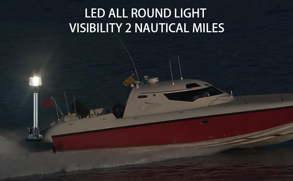 Image of 13 Inchs Stern Anchor Light, Navigation Lights, All Round White LED, 2NM Visibility, Stainless Steel Pole, Removable 2 Pin Plug-in Mount, 10-24V DC