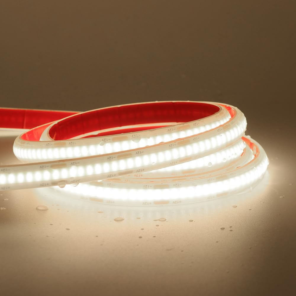 Taśma świetlna LED 12 V COB 7 m ciepła biel 3000 K IP68 wodoodporna elastyczna łańcuch świetlny 320 diod LED/m CRI90+ możliwość cięcia co 2,5 cm, idealna do dekoracji wnętrz, zasilacz nie jest