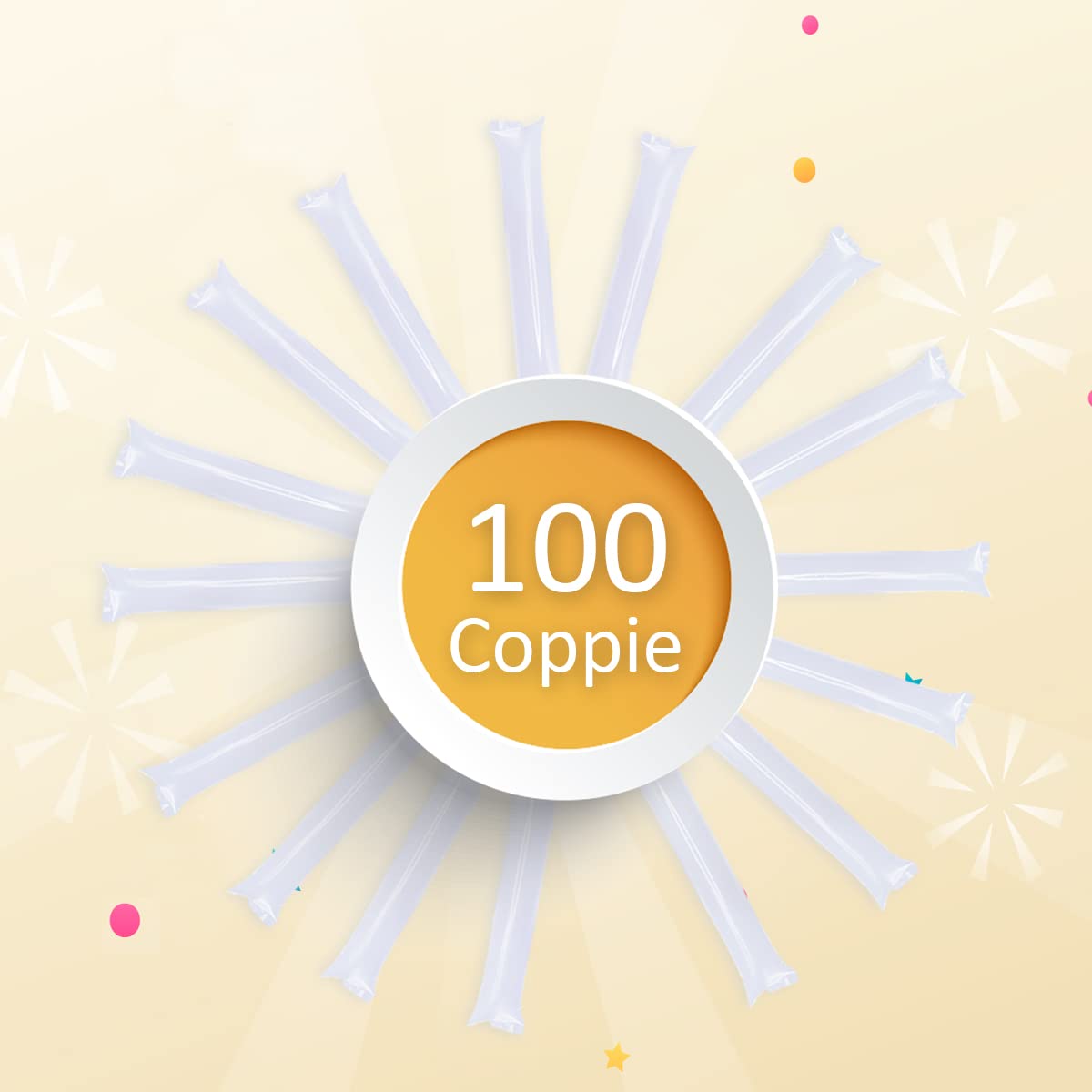 Confezione da 100 Bastoni Gonfiabili Riutilizzabili. Bam Bam Thunder per Animazione e Fare Il Tifo. Cotillon Sportivo e Celebrazioni - 5