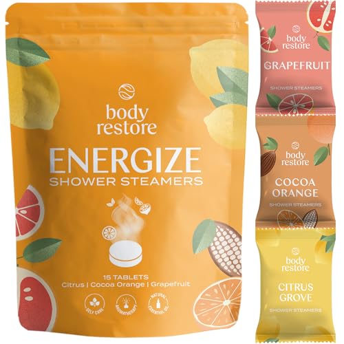 Body Restore Shower Steamers Aromatherapy 15 Pack – Christmas Stocking Stuffers for Men, Birthday Gifts for Women, White Elephant, Relaxation, Self Care – Citrus