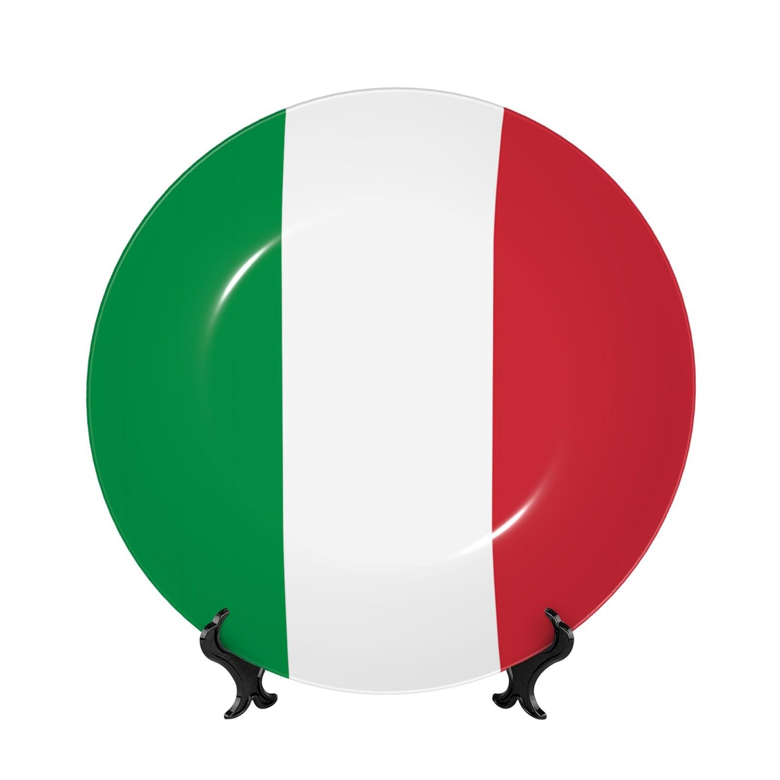 SXZVVBN Italian flag Bone China Decorative Plate Art with Stand Removable Adhesive Hanging for Home Office 7in