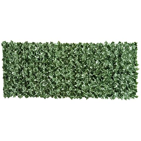 Outsunny Artificial Leaf Hedge Screen Privacy Fence Panel for Garden Outdoor Indoor Decor 2.4M x 1M Dark Green Cover
