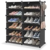 MAGINELS Shoe Storage Cabinet,6 Tier Black Portable Shoe Organizer,24 Pair Plastic Detachable Cubby Shoe Rack, Dust-Free Shoes Shelves for Bedroom,Entryway,Black (2 by 6)