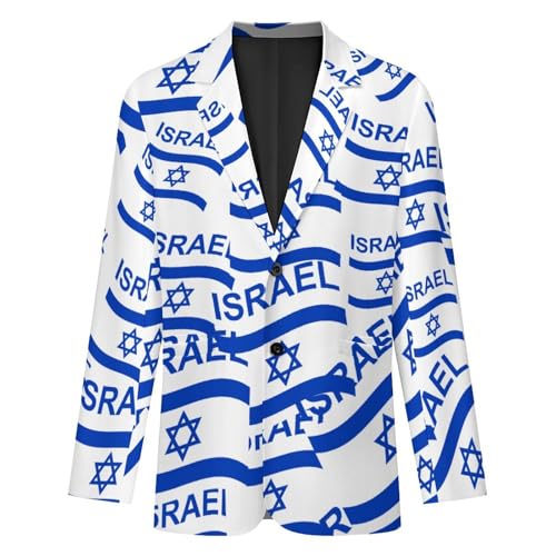 Flag of Israel Men's Two Button Suit Jacket Sports Coat Novelty Casual Outwear Tops Funny4