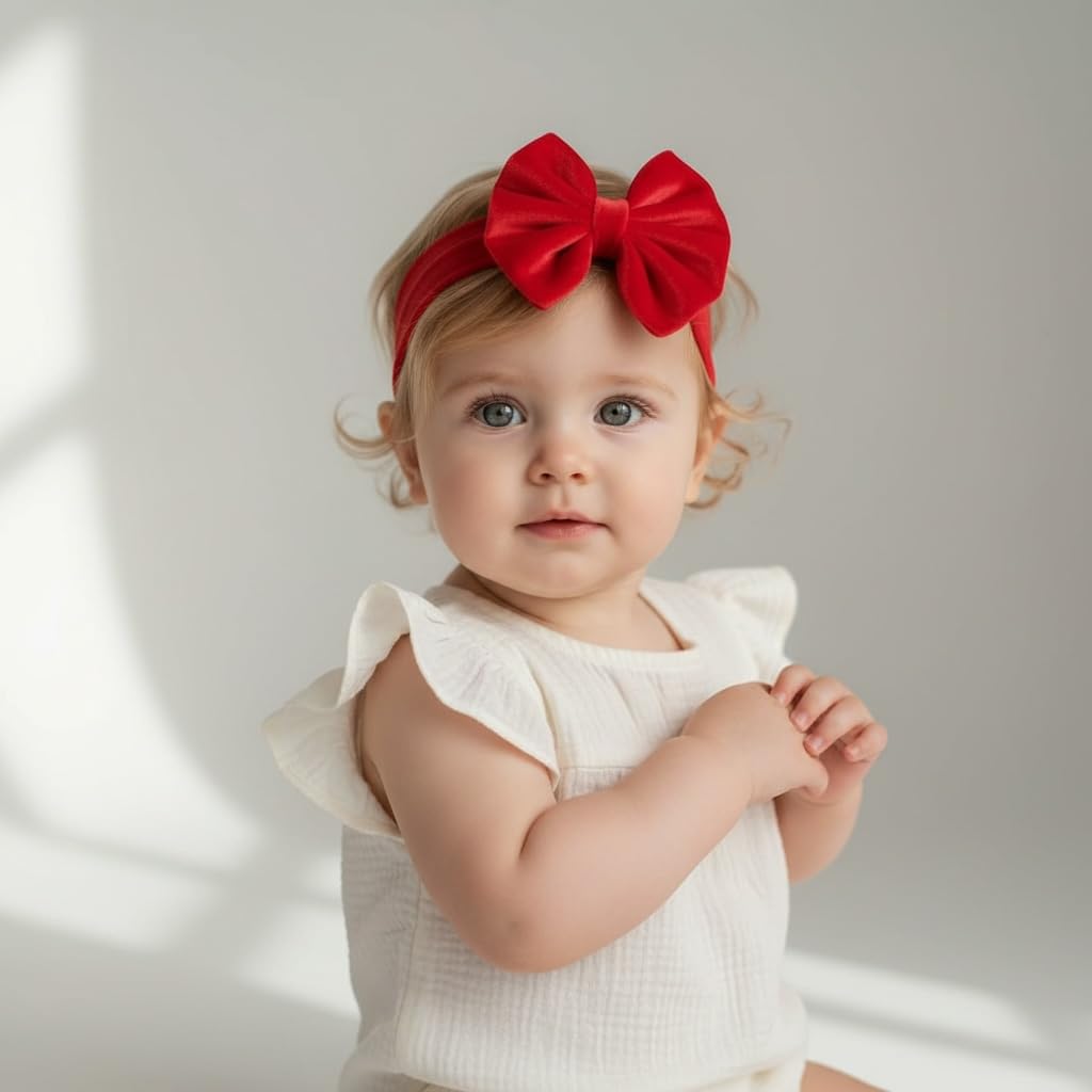 Fascetta per Capelli Neonata con Fiocco Rosso in Velluto-Fascia per capelli Bambina
