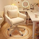 Chaise de bureau, chaise de bureau réglable, 360° Chaise d'ordinateur pivotante pour le travail à domicile, maquillage, jeu, avec oreiller et coussin de siège épais, Beige