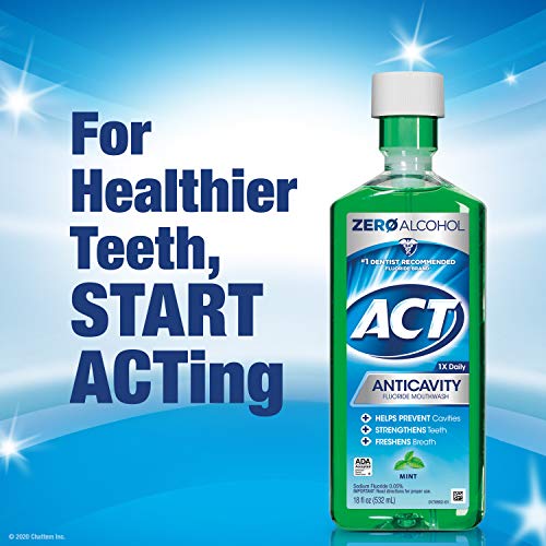 ACT Anticavity Zero Alcohol Fluoride Mouthwash 18 fl. oz. (Pack of 4) With Accurate Dosing Cup