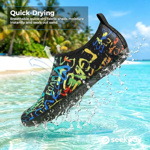 Image of SEEKWAY Water Shoes Women Men Adult Quick-Dry Aqua Socks Barefoot Non Slip for Beach Swim River Pool Lake surf Black SK002(U)