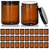 KEYWING 30Packs Amber Glass Jars with Black Lids, 8 oz Empty Cosmetic Jars with Inner Liners, Round Lotion Containers for Cream, Powders and Ointments