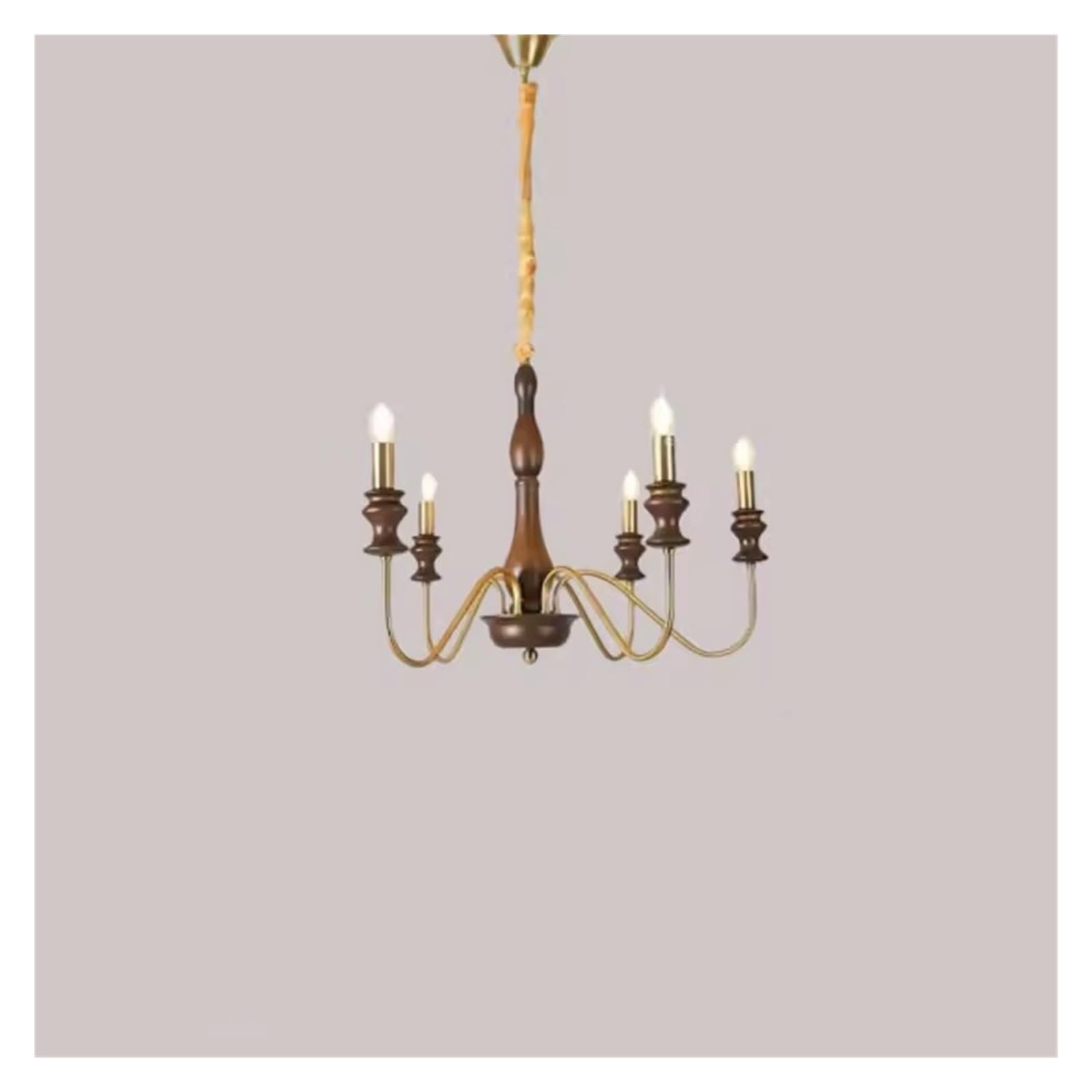 Lustre rétro chic en bois foncé et métal or pour grand restaurant