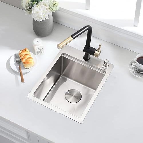 Miniatura 5 de SOMRXO Fregadero de barra de acero inoxidable de 15 pulgadas x 20 pulgadas, fregadero de cocina de montaje superior de 15 x 20 pulgadas, fregadero