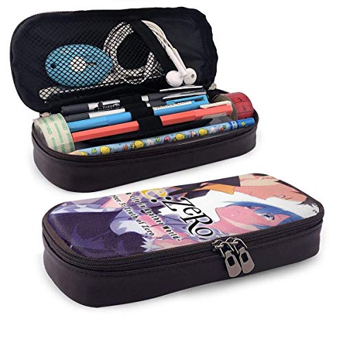 Re Zero Piangere triste Custodia in pelle PU Astuccio per trucco Astuccio per studenti durevole Cancelleria con doppia cerniera Scatola porta sacchetti grande capacità Organizer per scuola/ufficio