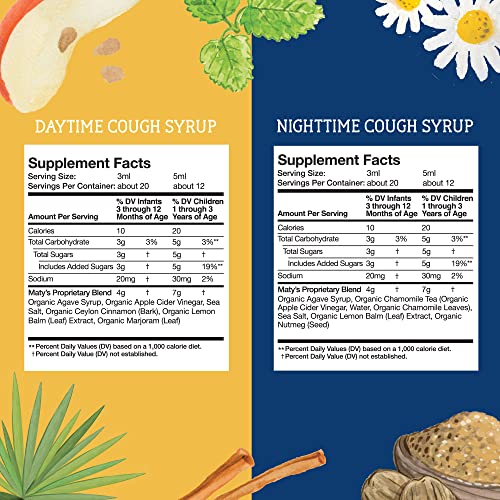 Matys Usda Organic Baby Daytime & Nighttime Cough Syrup Value Pack, Soothing Relief For Day And Night, Made With Agave Syrup For Babies 3 Months+, 2 Fl Oz Each (4 Oz Total) #TOP4