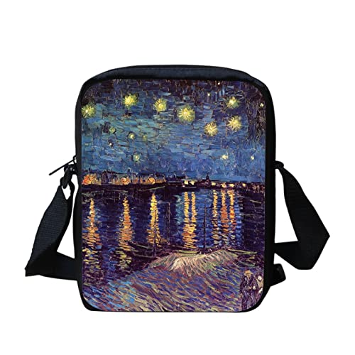 Kuiaobaty Vintage Painting Small Crossbody Phone Bag for Women, Van Gogh Art Small Square Bag Camera Style Shoulder Bags, Starry Night Over The Rhone