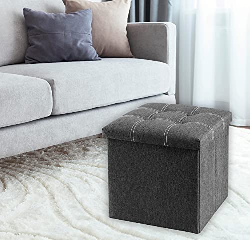 ABTRIX WITH AB Fabric Folding Organizer Storage Ottoman Bench Footrest Stool Coffee Table Cube, Camping Fishing Toys Chest Stool, Quick And Easy Assembly, 52L Capacity, Padded (38X38X38 Cm, Grey)