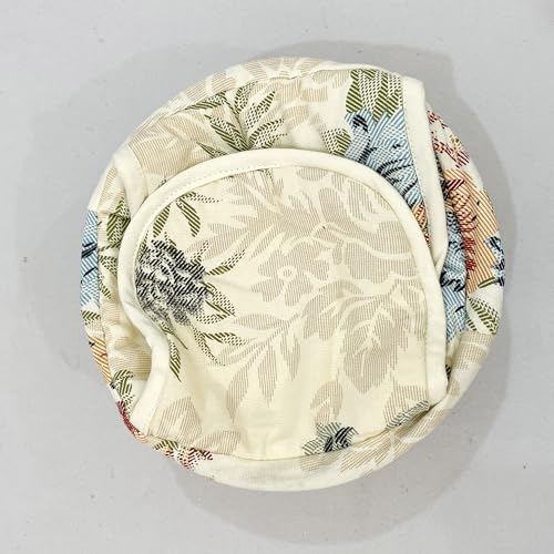 Image of Swayam 100% Cotton Cloth Roti Casserole | Hot Chapati Box | Washable Bread Basket | 22 cm Round Roti Basket | Floral Design - Beige