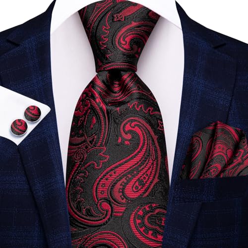 Image of Dubulle Mens Tie and Lapel Pin Paisley Striped Floral Necktie for Men Pocket Square Cufflinks 4PCS Set Wedding Party