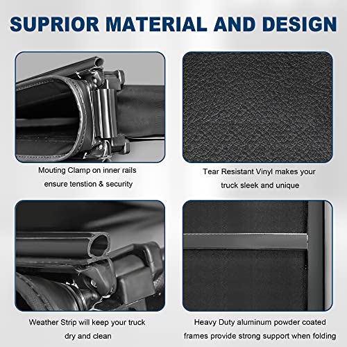 Mostplus Quad 4-Fold Soft Folding Truck Bed Tonneau Cover Compatible For 2015-2023 Ford F150 F-150 Bed Fourth Fold Styleside (6.5 Ft) #TOP3