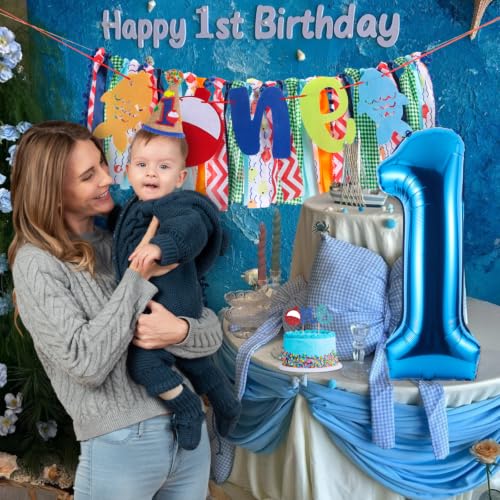 Image of Ofishally One Highchair Banner for First Birthday Party Decorations | Gone Fishing High Chair Fabric Banner for Boys Ofishally High Chair Tassel Banner for 1st Birthday Backdrop Decorations