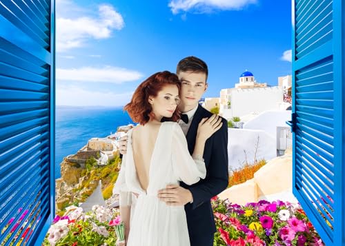Fondo fotográfico Santorini 210x150 cm blanco y azul miniatura 7